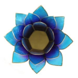 Bougeoir Lotus Bleu violet bord or