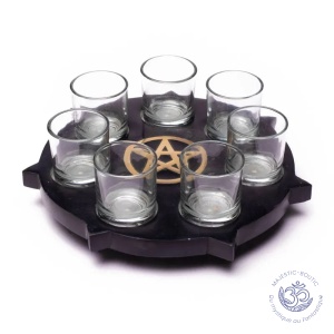 Support circulaire pour 6 bougies chauffe-plat, avec au centre le symbole du pentacle.