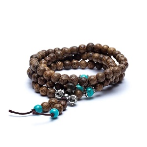 Mala de bois avec perles ornementales et dorje