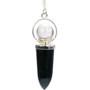 Pendule Pointe Tourmaline Noire et Bille de Cristal