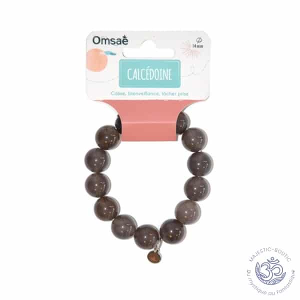 Bracelet en perles rondes de calcédoine grise 14 mm Omsaé