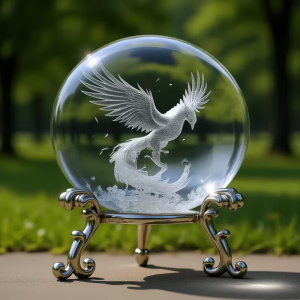 Boule de Cristal Phénix Gravée en 3D La Flamme de la Renaissance, Gravée dans la Clarté du Cristal Cette boule de cristal est un objet de collection et de dévotion d'une symbolique puissante.