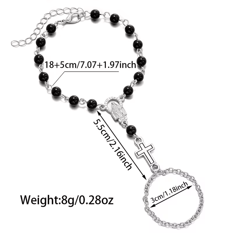 Bracelet Rosaire avec Croix en Alliage et Perles Acryliques Ce magnifique bracelet rosaire est le compagnon spirituel idéal pour la prière et la méditation
