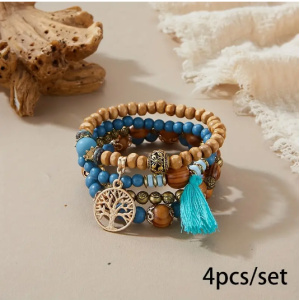 Bracelet Bohème Bois Bleu