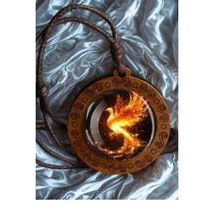 Collier Pendentif Phénix de Feu en Bois Ajustable - Symbole de Renaissance et Transformation