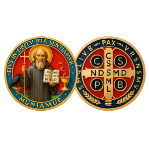 Pièce de Saint Benoît, un objet de dévotion et de protection reconnu par l'Église Catholique. Plus qu'un simple bijou, cette médaille est considérée comme une pièce d'exorcisme puissante, utilisée depuis des siècles pour repousser les influences maléfiques, le démon et les tentations.