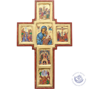 Croix icône en bois sérigraphiée Vie de Jésus