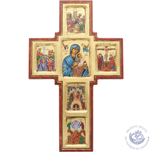 Croix icône en bois sérigraphiée Vie de Jésus